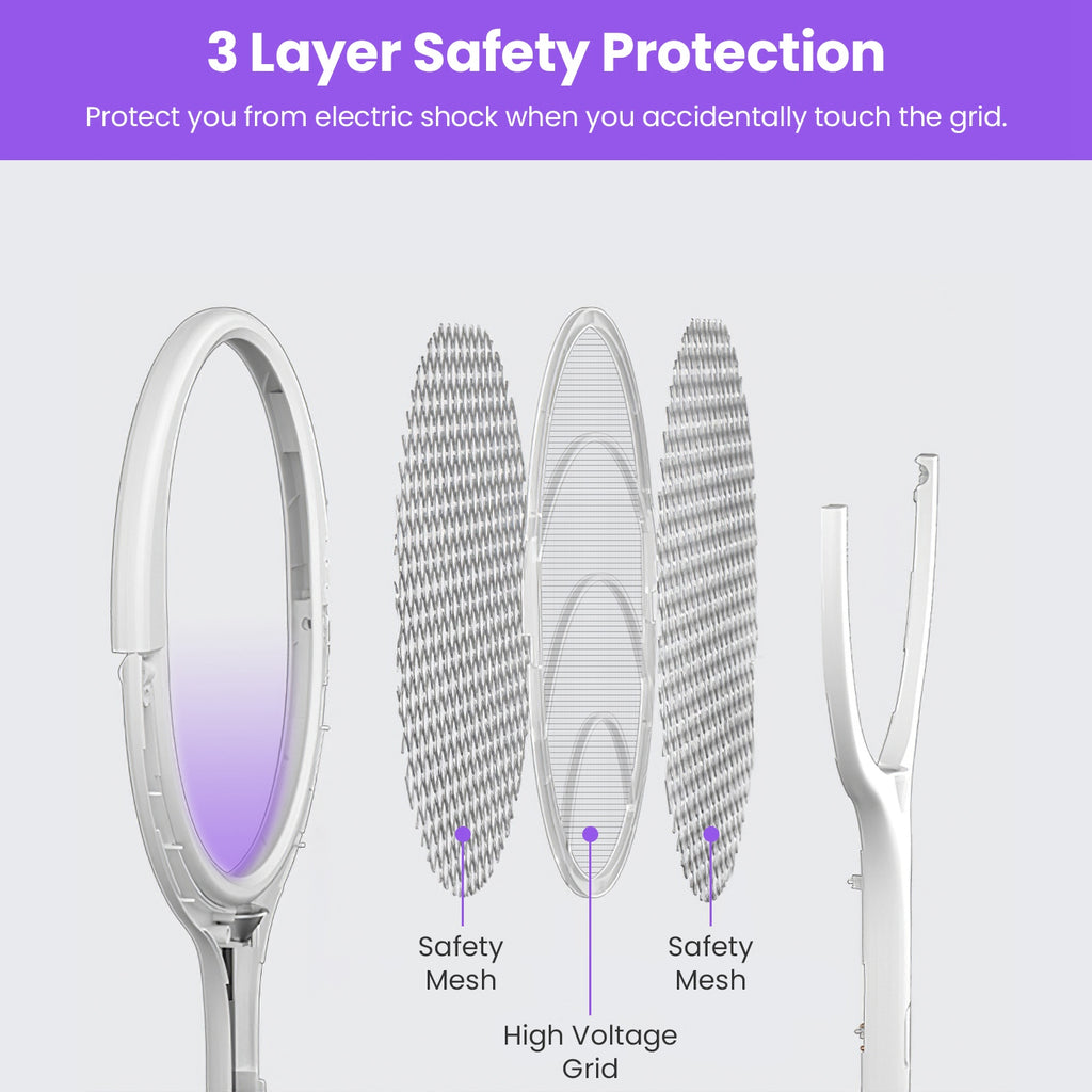 3 In 1 Electric Bug Zapper Racket 90Degree Rotating Bug Zapper Wand Indoor Outdoor Handheld Mosquito Swatter With Telescopic Extension Wand