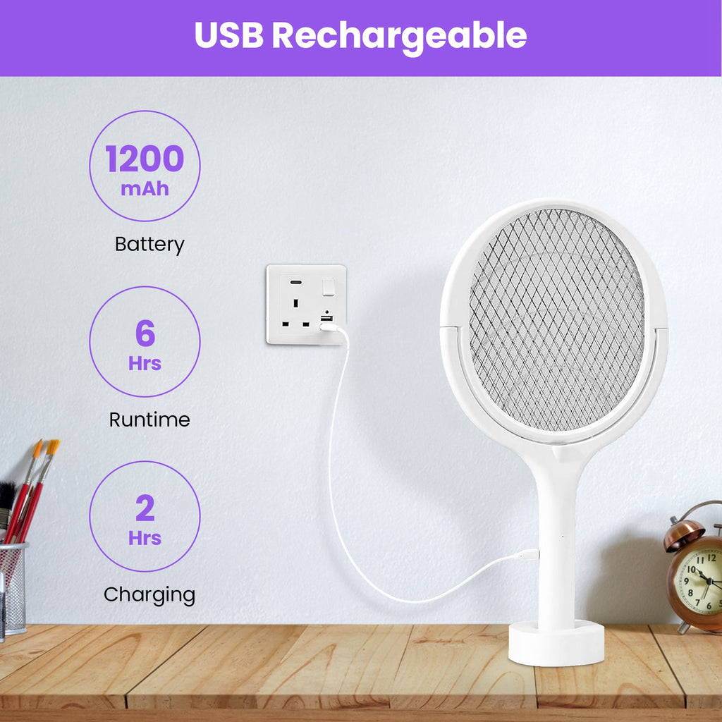3 In 1 Electric Bug Zapper Racket 90Degree Rotating Bug Zapper Wand Indoor Outdoor Handheld Mosquito Swatter With Telescopic Extension Wand