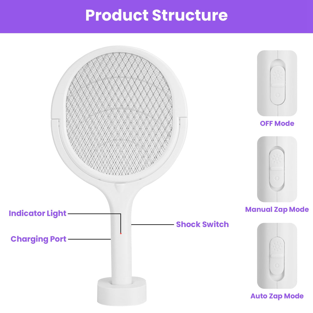 3 In 1 Electric Bug Zapper Racket 90Degree Rotating Bug Zapper Wand Indoor Outdoor Handheld Mosquito Swatter With Telescopic Extension Wand