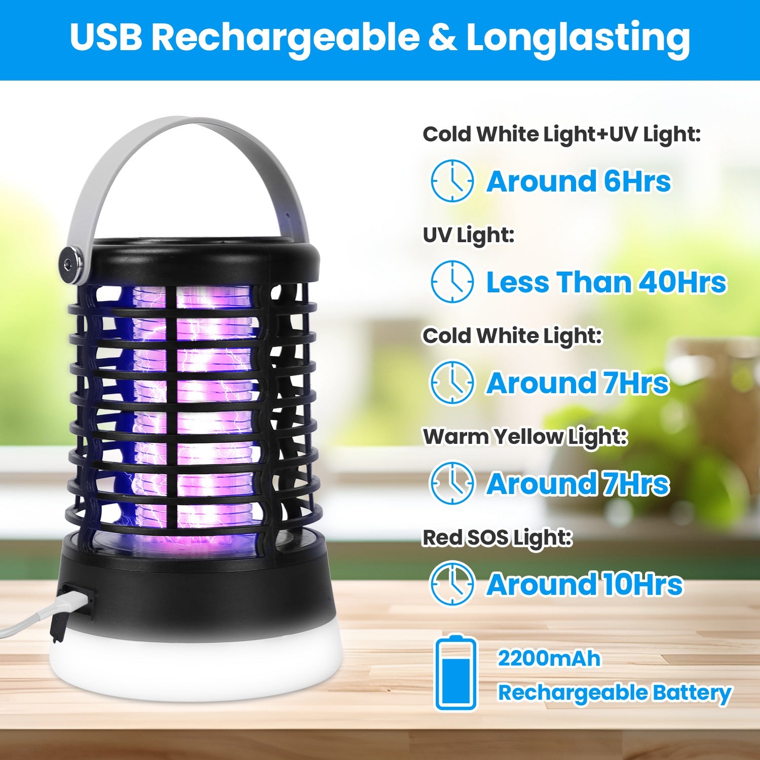 1Pc 4 In 1 Bug Zapper Light Rechargeable Mosquito Zapper For Indoor Outdoor Waterproof Mosquito Killer Lamp With 3 Lighting Modes For Patio Yard Home