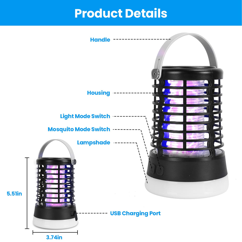 1Pc 4 In 1 Bug Zapper Light Rechargeable Mosquito Zapper For Indoor Outdoor Waterproof Mosquito Killer Lamp With 3 Lighting Modes For Patio Yard Home